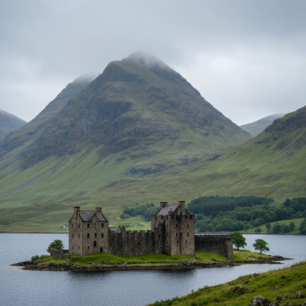 Paysage des Highlands écossais avec château et montagnes