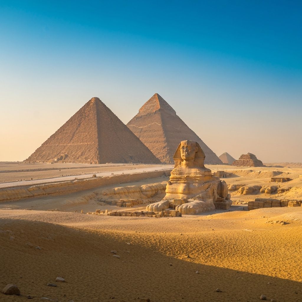 Pyramides de Gizeh au coucher du soleil