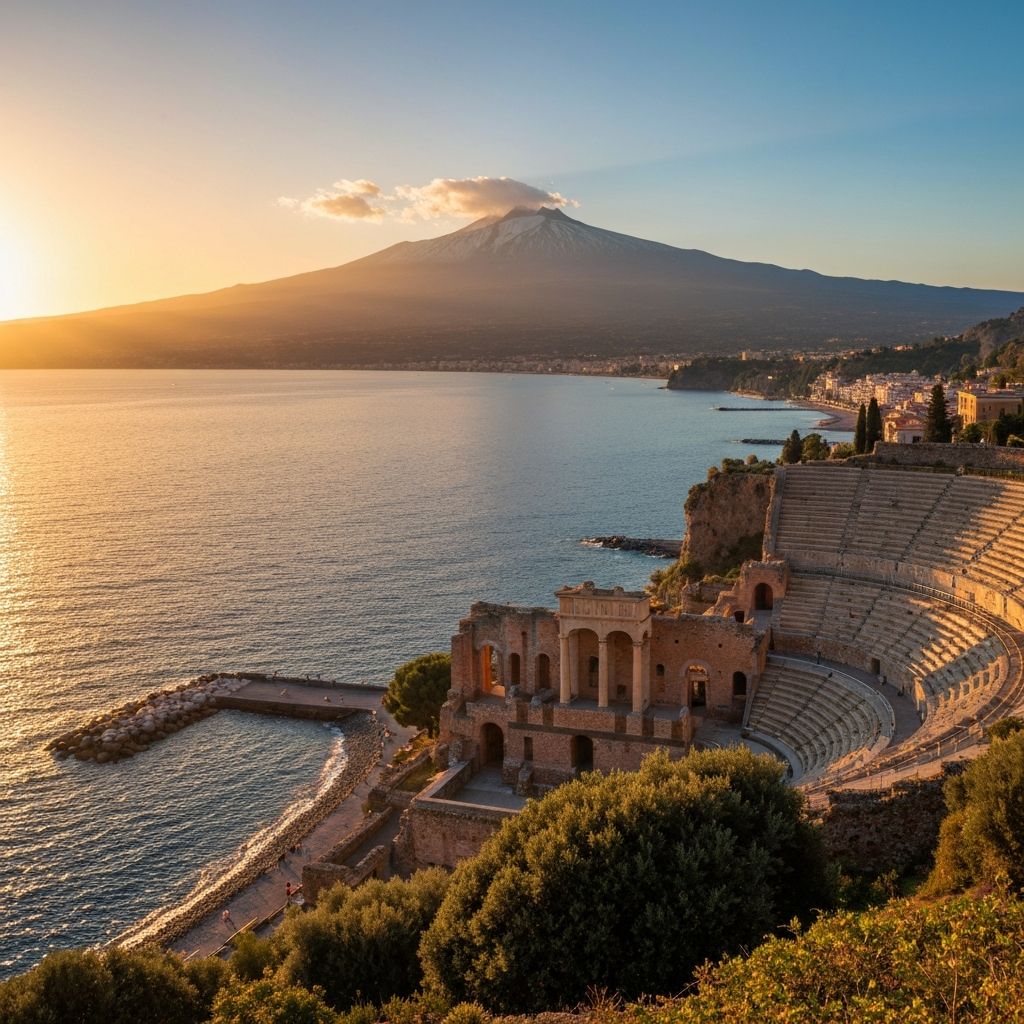 Vue sur Taormine et l'Etna en Sicile