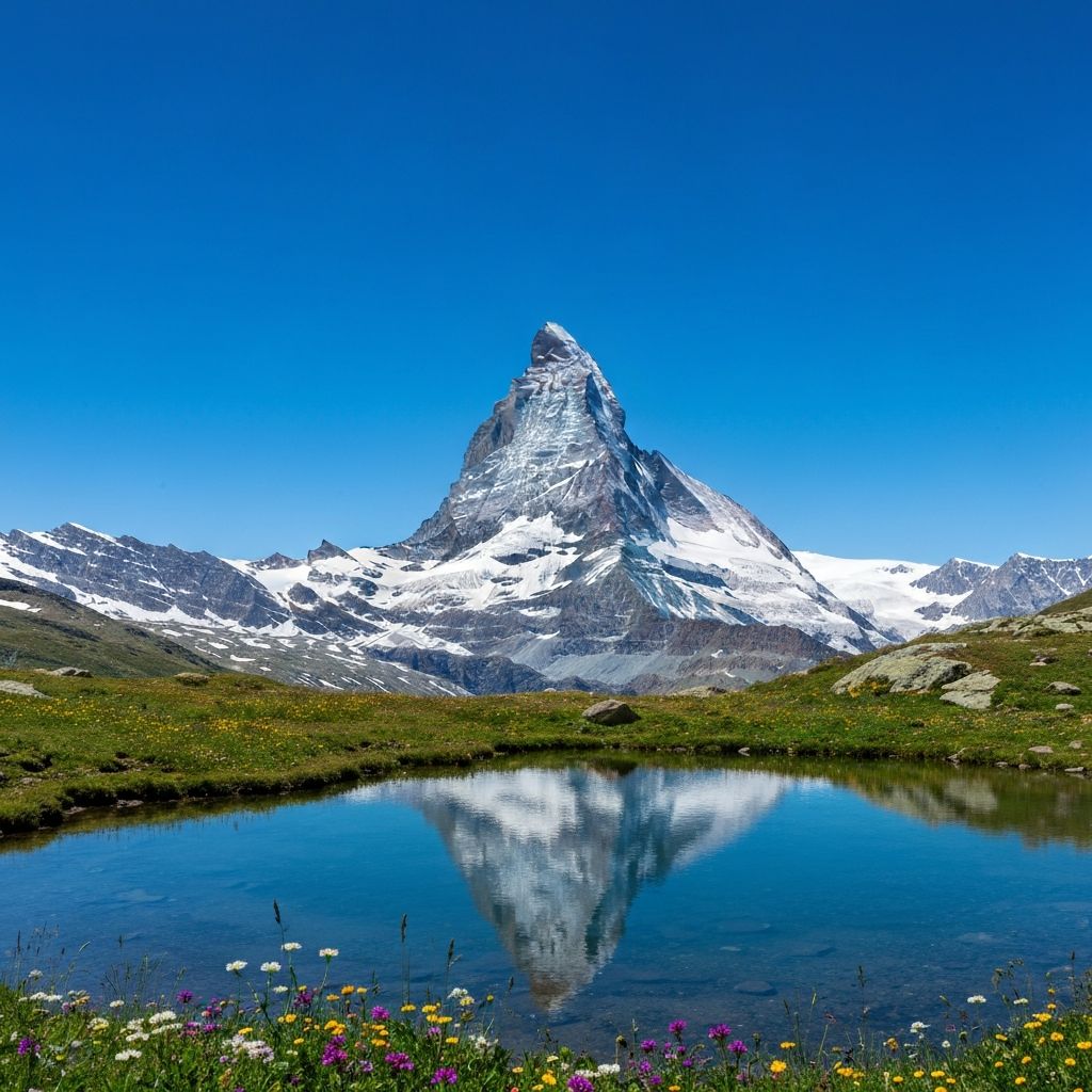 Vue panoramique sur les Alpes suisses et un lac turquoise