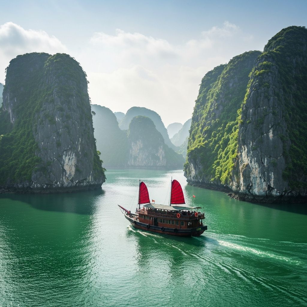 Barques traditionnelles dans la baie d'Halong au Vietnam